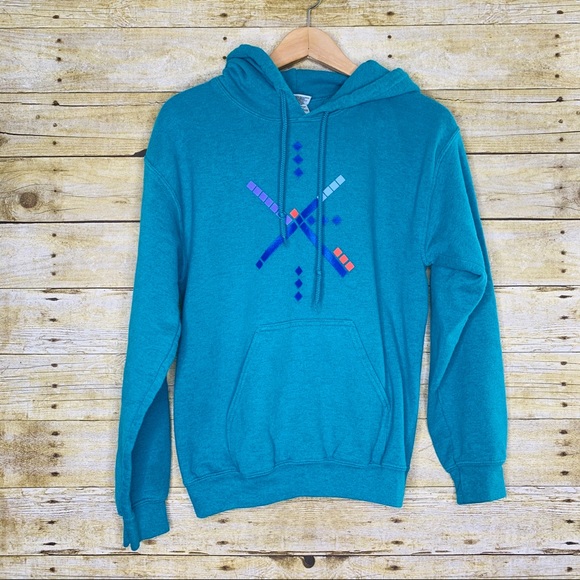 Gildan Tops - Portland Airport Carpet Design Hoodie Teal Small